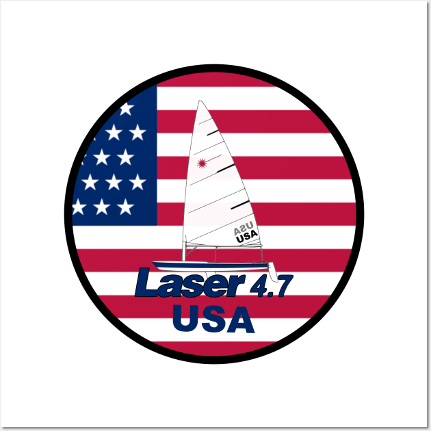 laser class sailboat on flag USA Wall Art by Regatta Merch